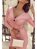 Ribbed dress with ruffles, pink FG596 - Online store - Boutique